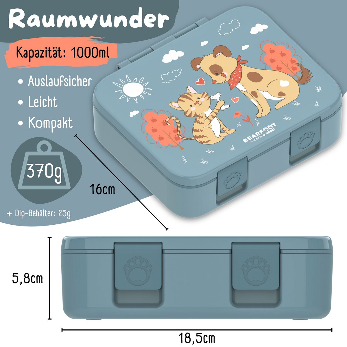 COMPACT Kinder Brotdose Bento Box - Hund & Katze