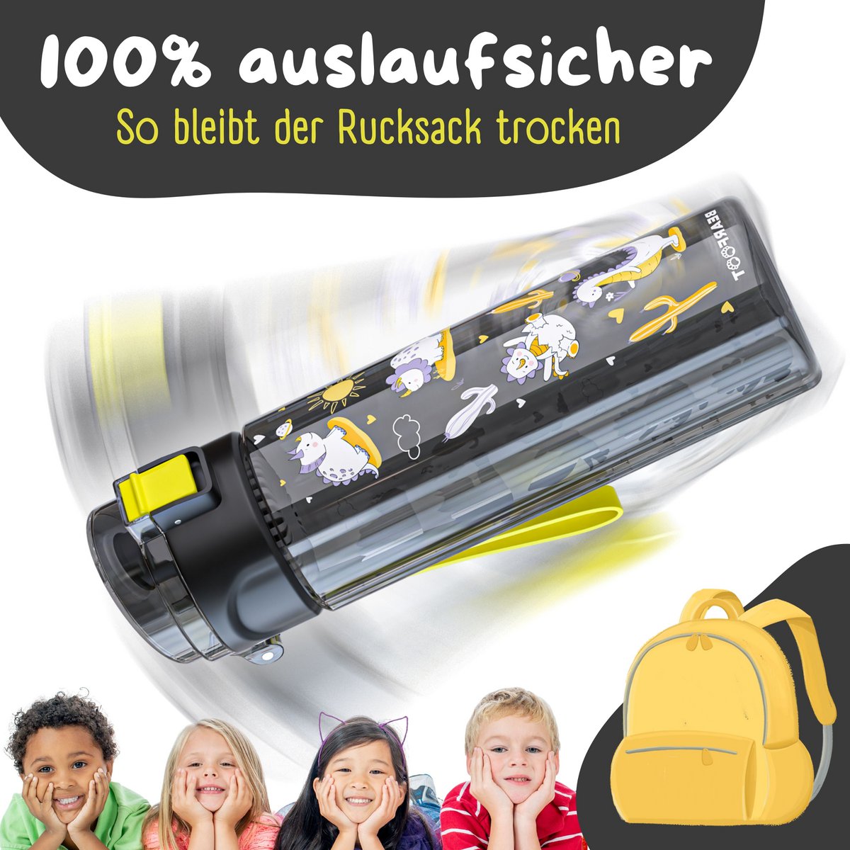 Kinder Trinkflasche 500 ml – Dinos Schwarz