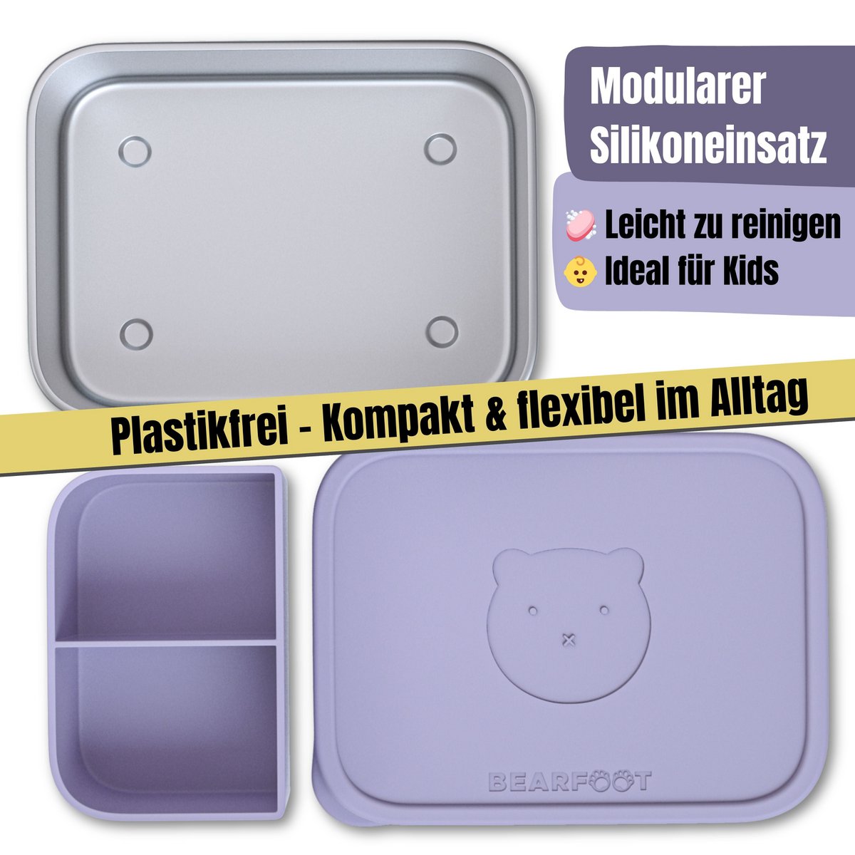 Kinder Brotdose Edelstahl mit Silikoneinsatz - Lavendel