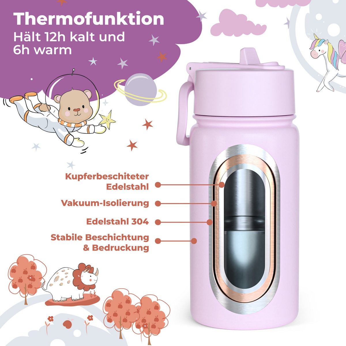 Kinder Thermosflasche Edelstahl – Einhorn | 400 ml