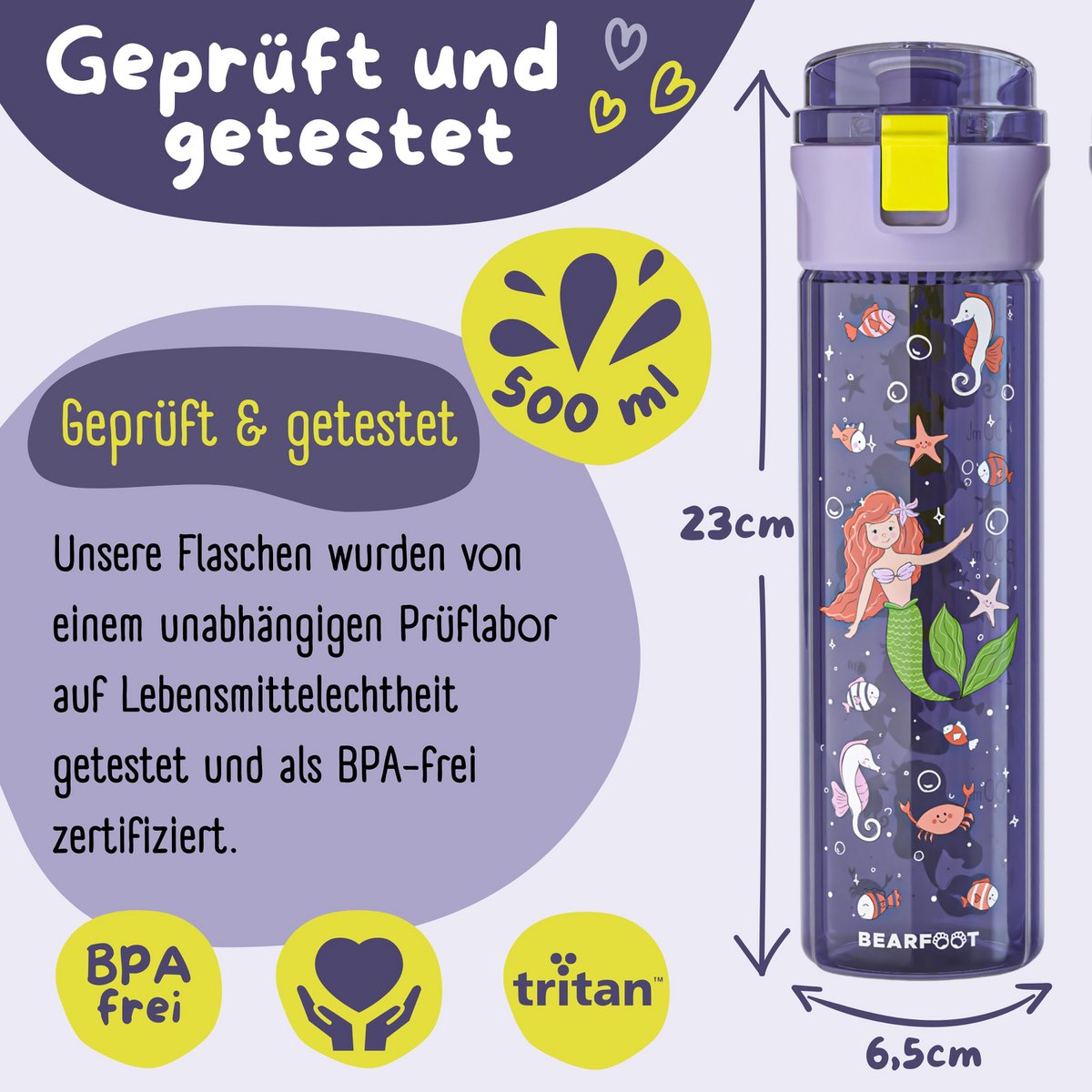 Kinder Trinkflasche 500ml Meerjungfrau Lila