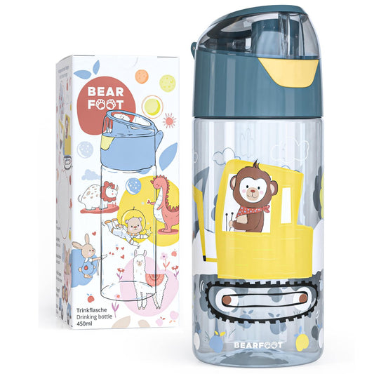 Kinder Trinkflasche Tritan – Wasserflasche Affe & Bagger | 450 ml