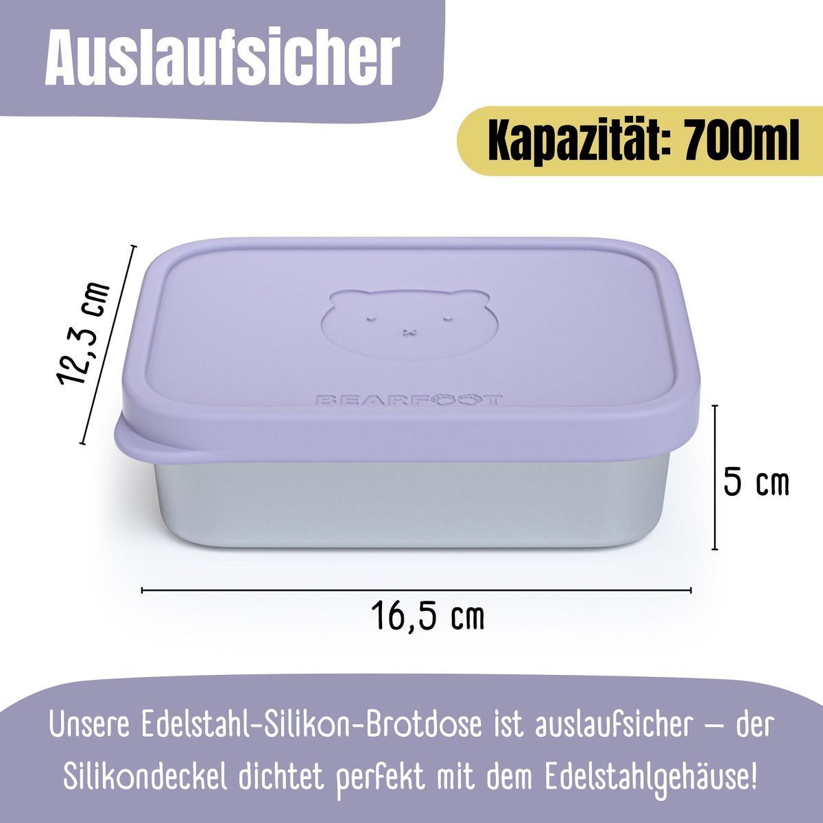 Kinder Brotdose Edelstahl mit Silikoneinsatz - Lavendel