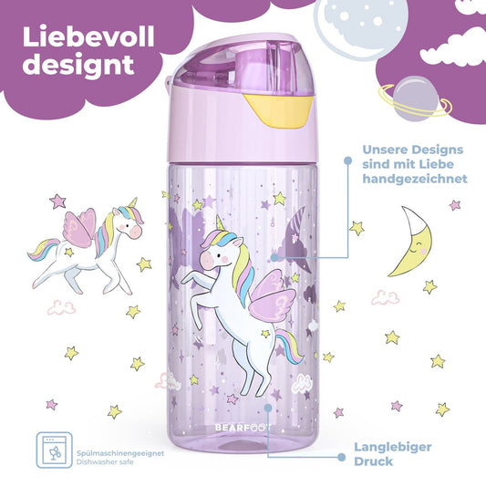 Kinder Trinkflasche Tritan – Wasserflasche Einhorn | 450 ml