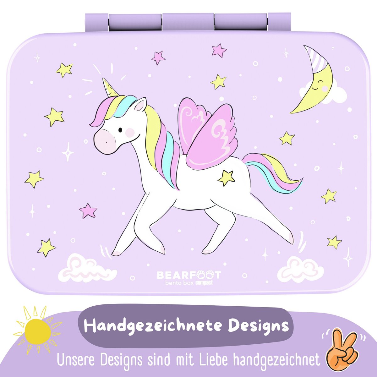 COMPACT Kids Lunch Box Bento Box - Unicorn purple