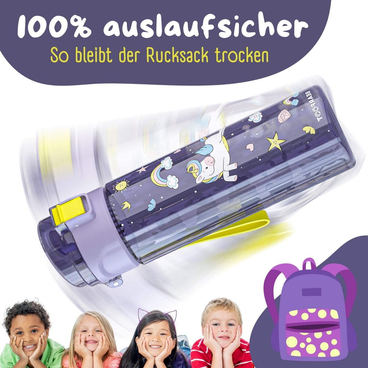 Kinder Trinkflasche 500ml - Einhorn Lila